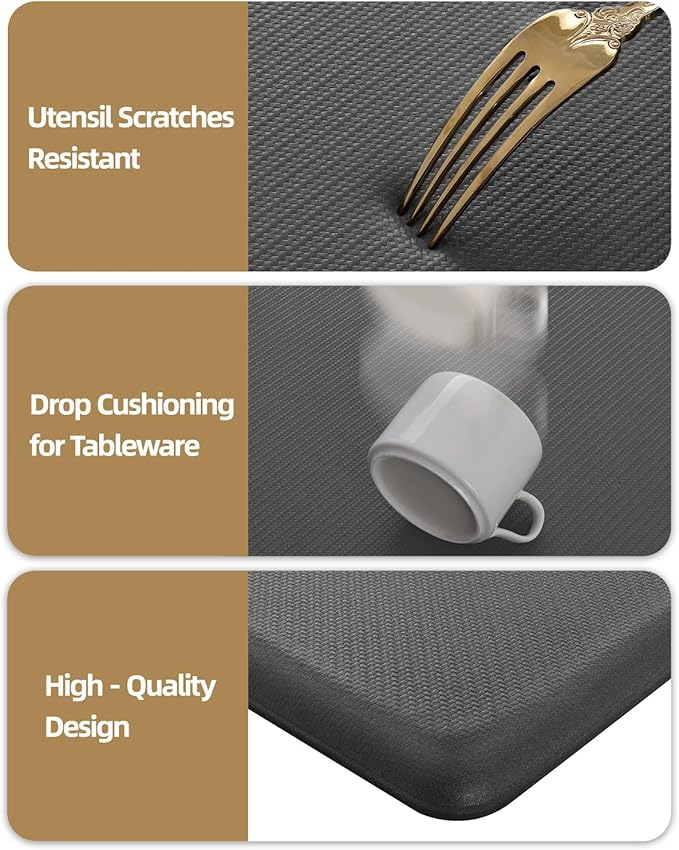 Color&Geometry 0.71" Extra Thick Anti Fatigue Cushion Kitchen Floor Mat,Easy Clean, Water & Oil Proof, Non Slip, Foam Padded Runner Rug for Front Sink,20"x 39" Grey (2.0 Version)