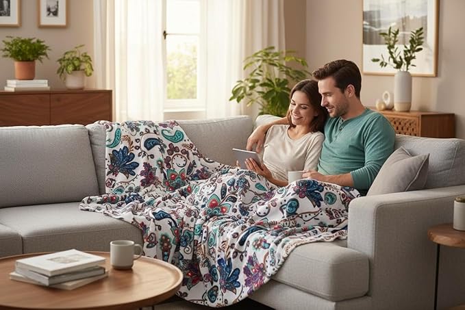 Serafina Home Throw Blanket: Velvelty Soft, Durable Fleece Accent for Bed or Couch (Multicolored Boho, 50 x 70 inches)