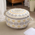 MOCOFO Unstuffed Round Pouf Cover, Boho Geometric Ottoman Footstool Cover with Handle, Decorative Floor Pillow & Storage Bean Bag for Living Room, Nursery, Patio (Yellow,18x18x8)