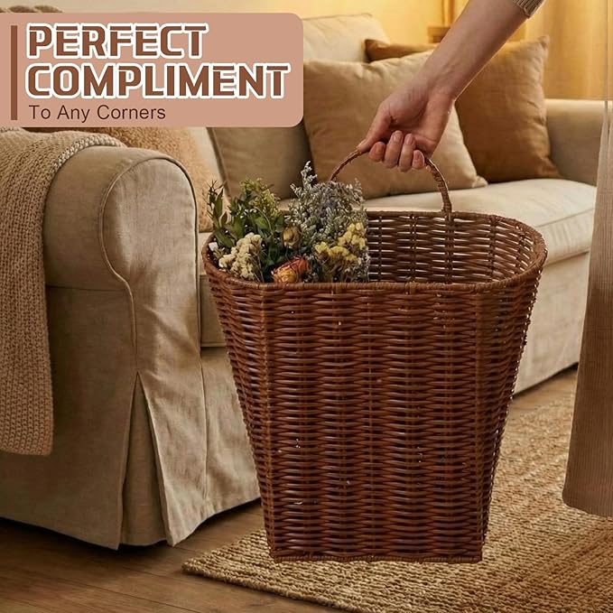 2 Pack PE Rattan Hanging Wall Basket Wicker Hanging Basket for Front Door Mail Flowers Books Accessories Organizing Boho Rustic Farmhouse Wall Decor (Oval Opening)