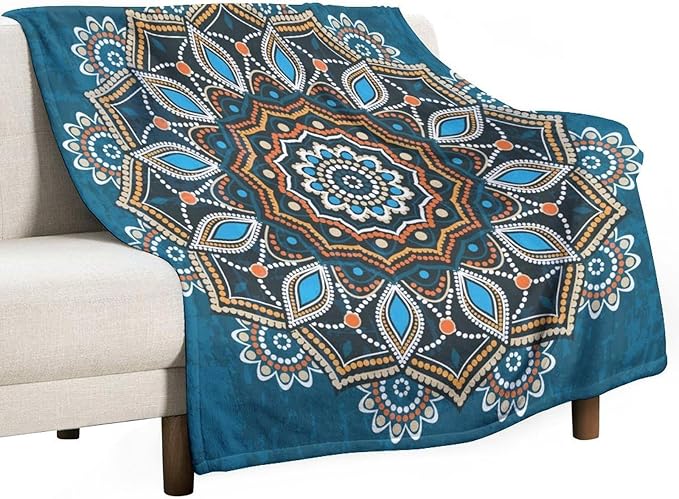 Ornamental Mandala Throw Blanket Indian Hippie Bohemian Art Floral Texture Pattern Blanket for Sofa Bed Couch Chair Or Dorm 40"x50"