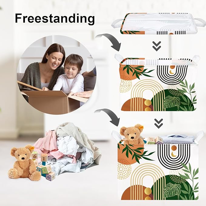 Clastyle Boho Geometric Storage Basket Baby Laundry Hamper Leaf Kid Gift Toy Box Collapsible Clothes Organizer Nursery Bin for Bedroom, Arched Door, 40 * 30 * 30 cm
