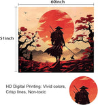 Atrippy Japanese Anime Samurai Tapestry, Cool Black Desert Red Sun Wall Hanging for Bedroom Aesthetic, Asian Japanese Sunset Wall Art Tapestries Poster Home Decor for Living Room Dorm 51x60 Inches