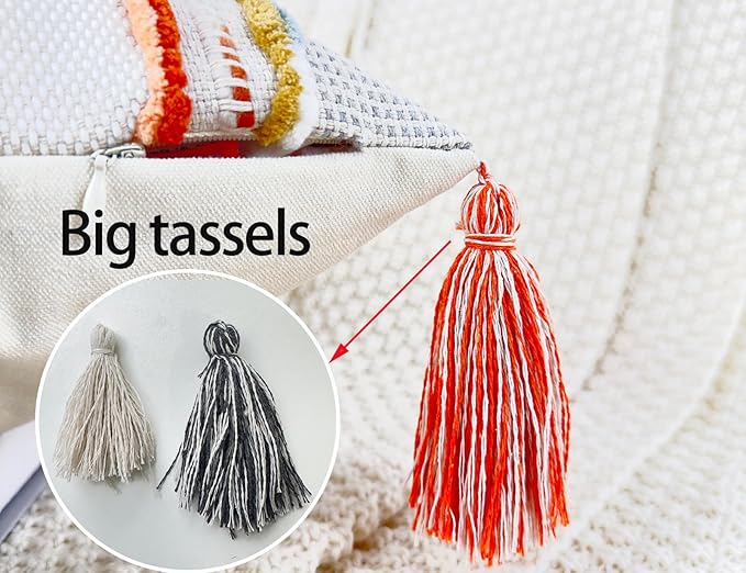 Chenille and Cotton Long Pillow for Bed, Striped Textured Boho Lumbar Throw Pillow Cover 14x36, Neutral Accent Decorative Extra Long Body Pillow Case for Couch, Sofa, Bedroom, Red