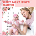 Chumia 6 Pcs Baby Monthly Milestone Blanket for Girl 60" x 40" Butterfly Milestone Blanket Age Photo Photography Backdrop with Newborn Calendar Growth Chart Bib Headband(Pink,Floral Pattern)