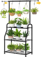 Simple Trending Plant Stand Indoor Outdoor, Heavy Duty Metal 3 Tiered Hanging Plant Shelf for Multiple Flower Planter Holder Tall Large Rack for Living Room Garden Balcony, Black
