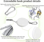 3 Pcs Upgraded Heavy Duty Retractable Plant Hanger,Plant Pulleys for Hanging Plants,Easy to Raise and Lower,Auto Lock,Adjustable Hook for Garden Baskets Pots,Birds Feeder and Grow Lights,White