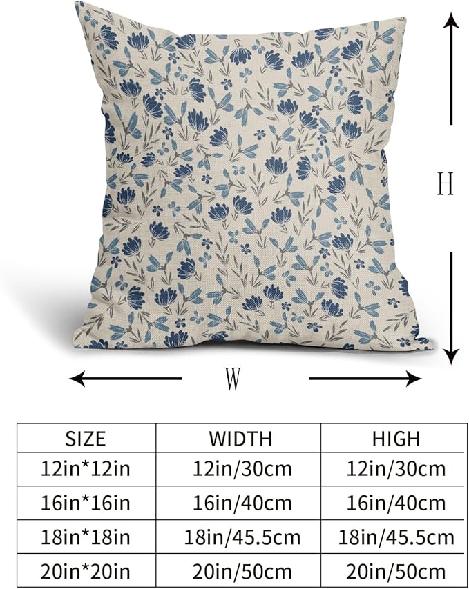 Blue Grey Gray Floral Pillow Covers 24x24 Set of 2 Vintage Rustic Old Style Cute Small Flower Print Decorative Outdoor Pillowcases Farmhouse Throw Cushion Case Decor for Couch Sofa Bed