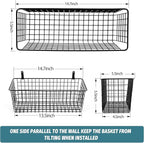 4 Set [EXTRA LARGE] Hanging Wall Mount Storage Baskets with Adhesive Hooks & Steel Hooks, Multiuse Sturdy Wire Metal Organizing Baskets for Home Kitchen Bathroom Pantry Utility Organizer, Black