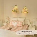 Mkono Artificial Ivy Macrame Hanging Shelves with Lights Set of 2 Boho Wall Decor Display Plants Photos Wood Floating Storage Shelf for Bedroom Bathroom Living Room Nursery Dorm Kitchen, White