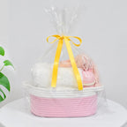 ABenkle Small Basket with Handles, Boho Decorative Rope Woven Dog Cat Toy Storage Bin Shelf Storage Organizer, Easter Christmas Gift Basket, 12"x8"x5", Pink