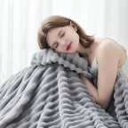 NEWCOSPLAY Super Soft Throw Blanket Light Grey Premium Silky Flannel Fleece 3D Ribbed Jacquard Lightweight Bed Blanket All Season Use (Light Grey Ribbed, Throw(50"x60"))
