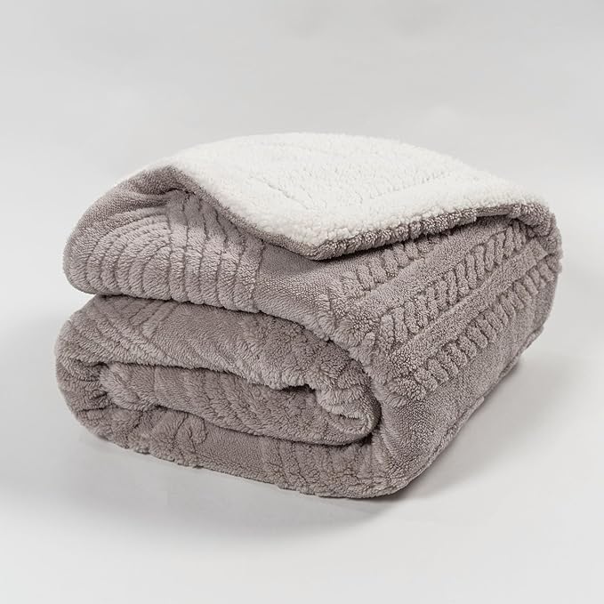EverGrace Cable Jacquard Sherpa Fleece Throw Blanket for Couch, Super Soft Cozy Fuzzy Plush Blankets for All Seasons, Reversible Thick Warm Blanket for Bed, Sofa, Living Room, Silver Gray, 50" x 60"