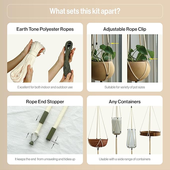 Macrame Kits for Beginners, 3 Set of Plant Hangers DIY Kit: Braided Polyester Ropes 50yds*5mm Ivory, 20yds*2mm Forest Green, 60+Pcs Supplies with Step-by-Step Easy Instructions (IVGR)