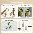 Macrame Kits for Beginners, 3 Set of Plant Hangers DIY Kit: Braided Polyester Ropes 50yds*5mm Ivory, 20yds*2mm Forest Green, 60+Pcs Supplies with Step-by-Step Easy Instructions (IVGR)