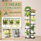 iDavosic.ly Plant Stand with Grow Light Indoor Outdoor, 6-Tier Tall Metal Flower Shelf for Heavy-Duty Large Planters, Corner Orchid Display Rack for Living Room Balcony Patio Porch, Modern Black