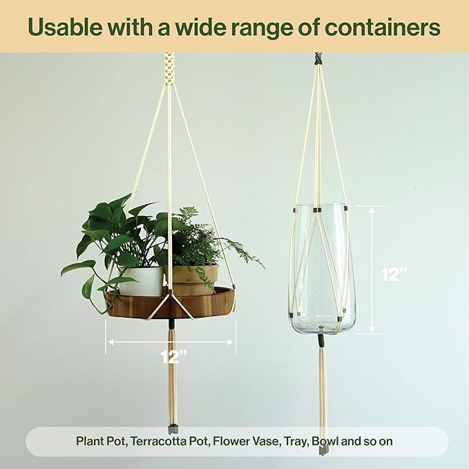 2 Packs Macrame Plant Hanger Colored Braided Polyester Rope Outdoor Indoor Adjustable Hanging Planter for up to 10 Inch Plant Pot Modern Boho Home Decor (Ivory/Forest Green)