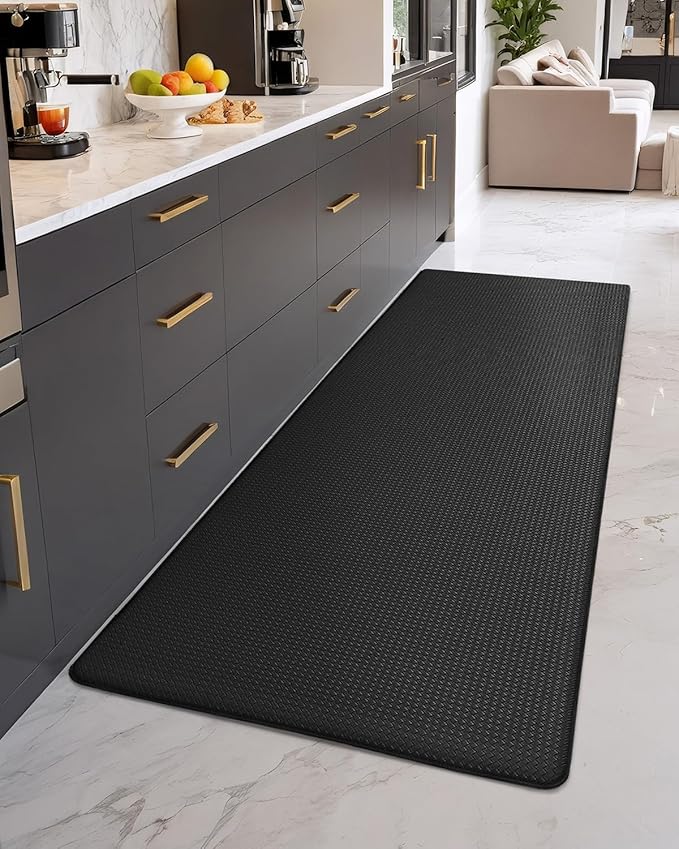 Color&Geometry Anti Fatigue Cushion Kitchen Mat for Floor -24"x71",Wide,Easy Clean, Water & Oil Proof, Anti Slip, Foam Rubber Runner Rug for Front Sink Comfort Standing,Black