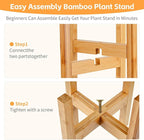 Adjustable Bamboo Plant Stand for Indoor Plants, Holder Rack Fits 8"-12" Pots for Living Room, Bedroom, Corner - Space Saving Shelf (Pot & Plant Not Included)(primary color)