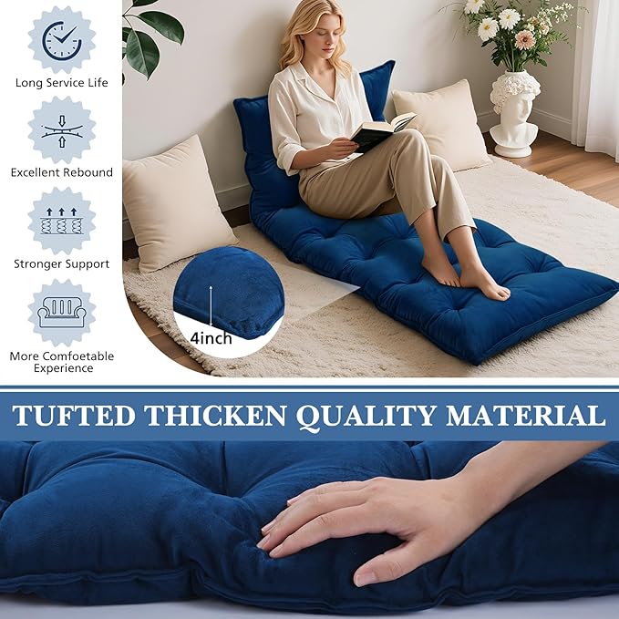 Bench Cushion for Indoor Furniture 48x18 in Velvet Thicken Indoor Window Seat Cushion, Piano Sofa, Entryway Storage, Bay Window Tufted Patio Porch Swing Bench Pad Memory Foam(Royal Blue)
