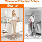 Kitchen Mat, Cushioned Thick Floor Comfort Mat, with Non-Slip Bottom, Waterproof & Stain Resistant & Easy Clean, Standing Desk Mat for Kitchen, Sink, Office (17.3''x28'', Khaki)
