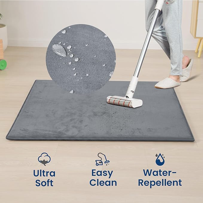 Baby Play Mat for Floor,50"×65" Playpen Mat for Toddler,Infant,Kids,1.3" Thick Elasti Foam Non-Slip Nursery Rug,Water Repellent Soft Padded Floor Mats for Tummy Time,Crawling(Dark Grey)