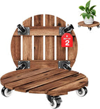 2pack Wood Plant Caddy With Wheels Heavy Duty Red Brown, 264 Lbs Capacity, 12 Inch Acacia Hardwood Plant Roller, Plant Stand with 360° Lockable Wheels, Plant Caster for Heavy Objects Hauling