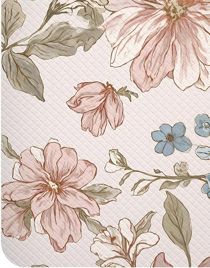 DEXI Kitchen Mats for Floor, 23x59, Cushioned Standing Mat Anti Fatigue, Wide Waterproof Comfort Floral Padded for Laundry Room Office, Pink