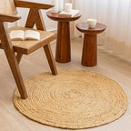HOMEMONDE Handwoven Round Jute Rug - 3 feet Natural Yarn Loom Braided Rug Eco-Friendly Boho Farmhouse Reversible Design for Bedroom, Living Room, and Kitchen