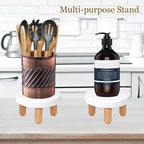 ARTORA Small Wooden Riser, Decorative Round Wood Desktop Plant Stand Mid Century Kitchen Counter Pedestal Stand for Centerpiece Pet Bowl Holder (White, 2 Pack)