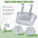 OBTANIM 4 Pack Metal Hanging Flower Pots Iron Railing Planter Outdoor Fence Hanging Pots Bucket Plant Holder with Detachable Hooks Drain Holes for Home Garden Yard Decor (Silvery)