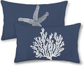 Blue Starfish Pillow Covers 12x20 Inch Set of 2, Nautical Ocean Coastal blue Coral Throw Pillows Spring Summer Decorations Linen Pillowcase Outdoor Decor Farmhouse Cushion Case for Home Holiday