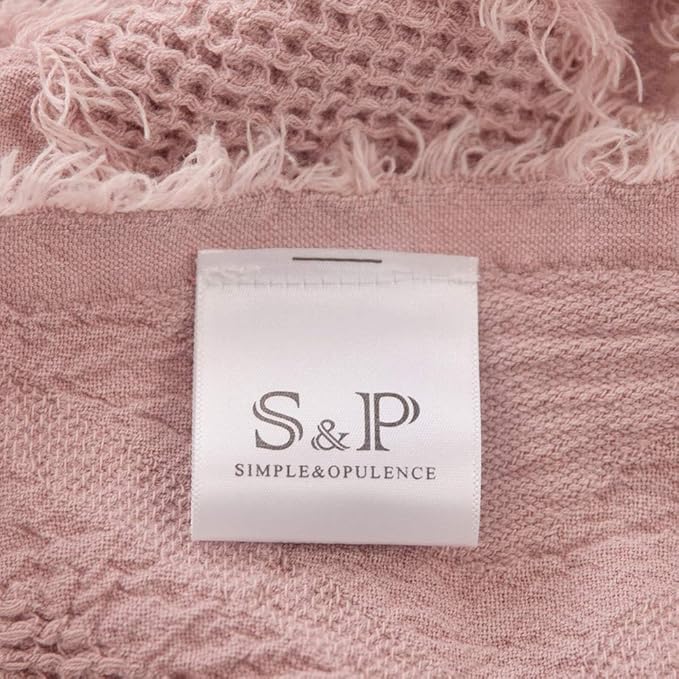 Simple&Opulence 100% Cotton Throw Blanket for Bed, Couch, Boho Textured Geometric Knit Woven Blanket with Tassels Soft, Lightweight Breathable Shabby Chic Farmhouse Decoration for All-Season(Pink)