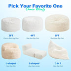 Hobestluk 3 in 1 Bean Bag Chair Giant Bean Bag Chairs for Adults with Chevron Plush Fur Cover Convertible Bean Bag Floor Cushion with Machine Washable Cover for Living Room (Chevron Plush White)