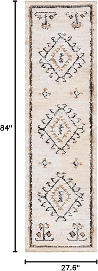 SAFAVIEH Kilim Collection Runner Rug - 2'3" x 7', Ivory & Black, Handmade Flat Weave Jute, Ideal for High Traffic Areas in Living Room, Bedroom (KLM762A)