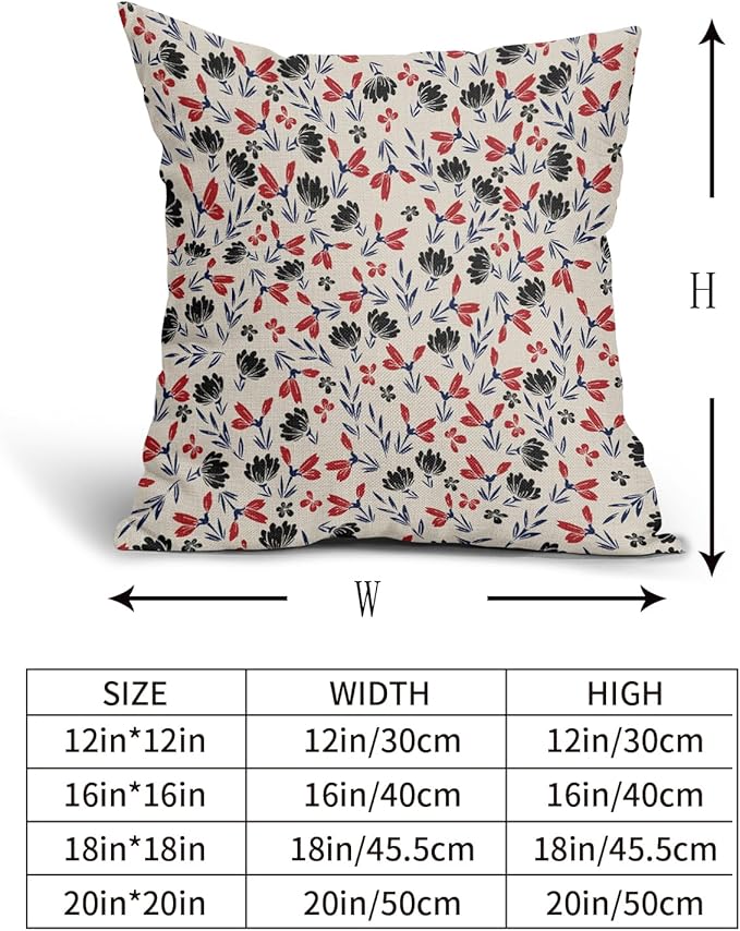 4th of July Floral Pillow Covers 22x22 Set of 2 Vintage Rustic Old Style Navy Blue Red Black Flower Print Decorative Outdoor Pillowcases Patriotic Throw Cushion Case Decor for Couch Sofa Bed
