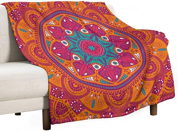 Mandala Throw Blanket Indian Abstract Hippie Bohemian Art Floral Texture Pattern Blanket for Sofa Bed Couch Chair Or Dorm 70"x80"