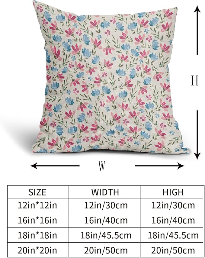 Easter Pink Blue Floral Pillow Covers 16x16 Set of 2 Spring Vintage Rustic Old Style Cute Flower Cream Print Decorative Outdoor Pillowcases Farmhouse Throw Cushion Case Decor for Couch Sofa Bed