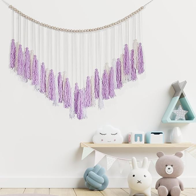 EOBTAIN Purple Macrame Wall Hanging Large Tassel Garland Decor,Bohemian Tapestry for Bedroom Living Room,Boho Wall Pediments Girls Nursery Dorm Home Wall Decoration,Birthday Party Gift for Women