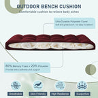 downluxe Outdoor Bench Cushion for Patio Furniture, Water Resistant Tufted Overstuffed Porch Swing Cushions, Thick Outdoor Loveseat Cushions, 48" X 18" X 5", Burgundy, Set of 1