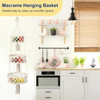 3 Tier Hanging Basket, Macrame Hanging Basket for Fruit and Vegetable Storage, Cotton Rope Woven Baskets for Kitchen, Decorative Boho Decor Hanging Plant Holder