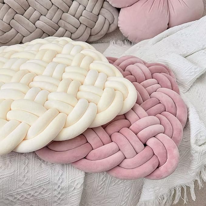 Knot Floor Pillow 19 x 15 Inch Handmade Knotted Meditation Floor Cushions for Adults Sofa Bedroom Reading Room Balcony Light Gray