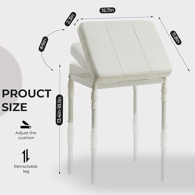 Adjustable Ottoman Pouf, 4 Height Position & 60 Degree Tilt Angle Adjustment Ottomans Footrest Foot Stools Pouffe Footstool for Under Desk Living Room Home(Beige)