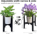Adjustable Plant Stand Indoor Bamboo Mid Century Modern Plants Stand Corner Plants Flower Holders Single Floor Plant Stands- 8.2-11.8 in (Pot & Plant Not Included) (Black, （8.2-11.8in）)