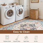 Lessymo 9×12 Area Rugs Washable for Living Room, Large Soft Indoor Rug Non-Slip for Bedroom Kitchen Dining Room Dorm Nursery, Vintage Boho Carpet Stain Resistant for Office Home Decor, Orange/Blue