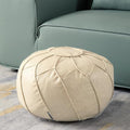 Louis Donné Unstuffed Pouf Ottoman Cover, Round Handmade Waterproof Faux Leather Foot Stool Ottoman, Storage Bean Bag Floor Chair, Footstool for Living Room Kids Room or Bedroom ONLY Cover(Off-White)