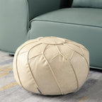 Louis Donné Unstuffed Pouf Ottoman Cover, Round Handmade Waterproof Faux Leather Foot Stool Ottoman, Storage Bean Bag Floor Chair, Footstool for Living Room Kids Room or Bedroom ONLY Cover(Off-White)