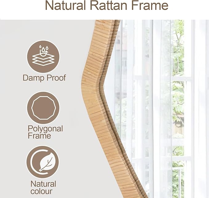 ULIKE Rattan Wicker Mirror for Bathroom, 30 Inch Boho Woven Decorative for Wall, Rustic Farmhouse Vanity Mirror, Large Geometric Rattan Mirrors for Living Room Entryway Bathroom Bedroom