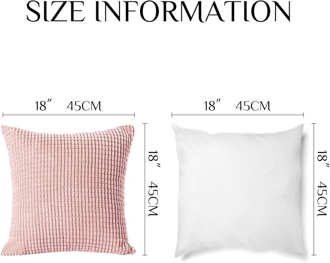 Softalker Throw Pillow Covers 18x18 Inch, Set of 2, Soft Corduroy Boho Stripe Decorative Pillow Cover, Couch Fluffy Pillow Cover for Farmhouse Home Decor Bed Living Room, Pink