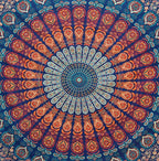 Bless International Handmade Indian hippie Bohemian Psychedelic Peacock Mandala Wall hanging College Dorm Beach Throws Table Cloth Bedding Tapestry (Golden Blue, King(88x104Inches)(225x265Cms)) - color: Golden Blue, size: 104"L x 88"W